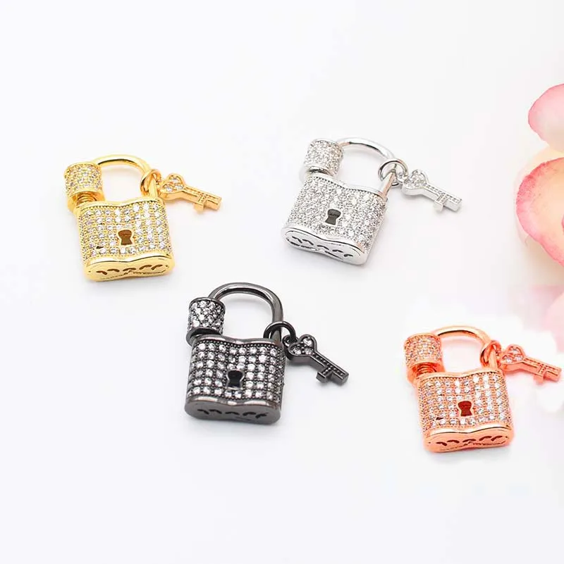 

3Pcs CZ Micro Paved key Lock Shape Screw Clasps for Pendant Necklace
