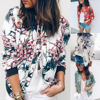 

ZOGAA 2019 spring new Women Fashion Flowered Printed Round Collar Zipper Baseball Jacket Long Sleeve Coats Female Jackets