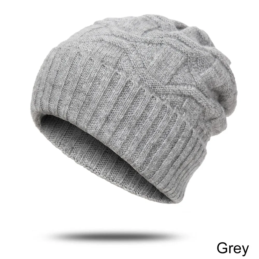 Новинка, женская зимняя шапка, вязанная одноцветная шапка бини, Повседневная модная Осенняя зимняя теплая шапка, аксессуары для одежды - Цвет: grey