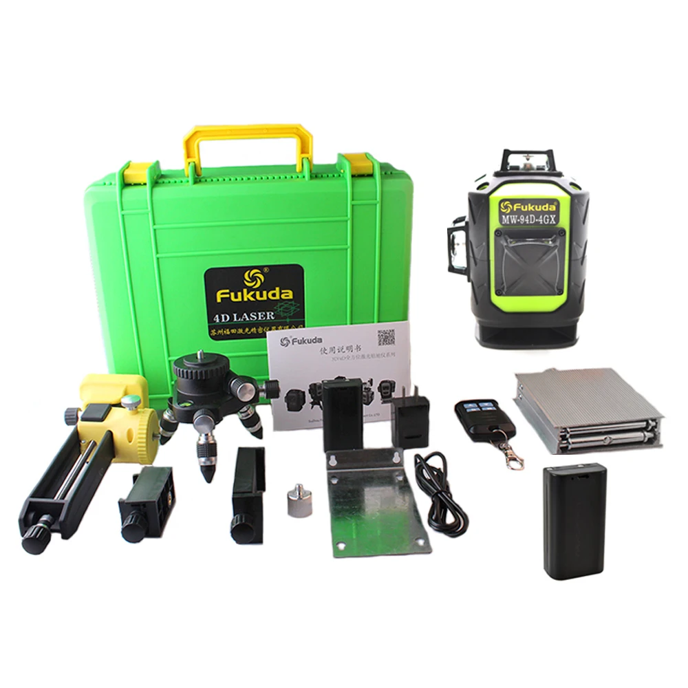 Cena 2 sztuk 4000MAH baterii Fukuda 16 linii 4D poziom lasera ostry zielony 515NM wiązki 360 pionowe i poziome siebie krzyż laserowy