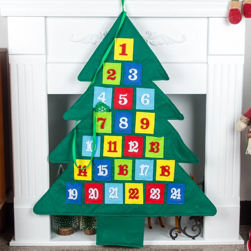24 Days Countdown Non woven Christmas Tree Hanging Advent Calendars For