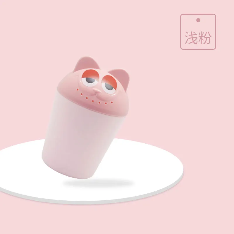 Pink Детская мультяшная чашка для купания для новорожденных детей, пластиковая чашка для душа с шампунем, Детская Бутылочка для душа, водная ложка для ванны, чашка для мытья - Цвет: Pink
