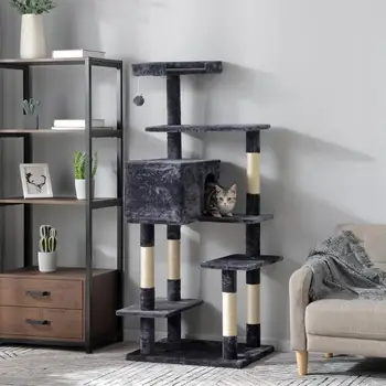 

150cm Cat Scratcher Large Cat Kitten Tree Tower Pets Play House Climbing Activity Centres for 1-3 Cats with Scratching Posts