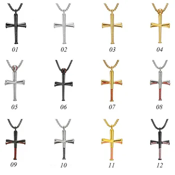 

Stainless Steel Baseball Bat Cross Pendant Necklace Silver Gold Black