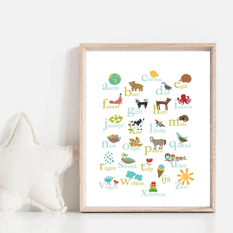 Dutch Alphabet Canvas Prints Educational Wall Art Picture Woodland Animals  With ABC Letters Poster Gender Neutral Nursery Decor|Painting &  Calligraphy| - AliExpress