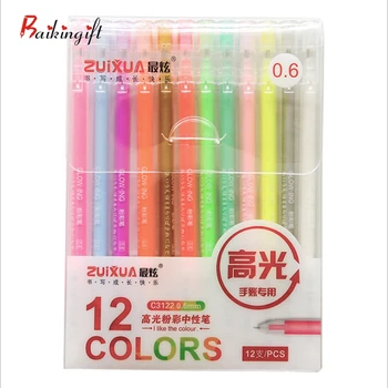 

12 colors highlighter pen set Bling bling glitter color marker pens drawing scrapbook album tools DIY Stationery Gel Pen art
