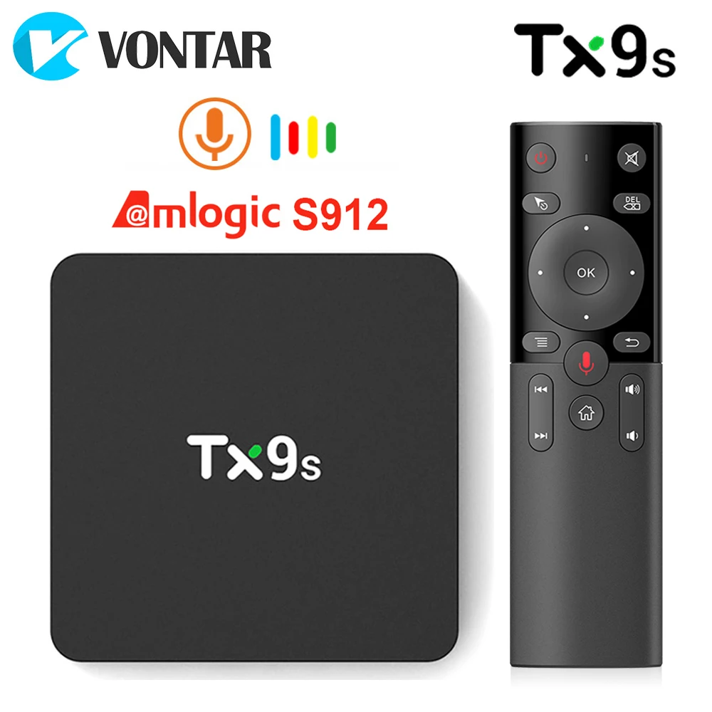 Tanix-decodificador de señal TX9s caja de Smart TV de Android, Amlogic S912, 2GB, 8GB, 4K, 60fps, Wifi 2,4G, 1000M, asistente de Google, voz