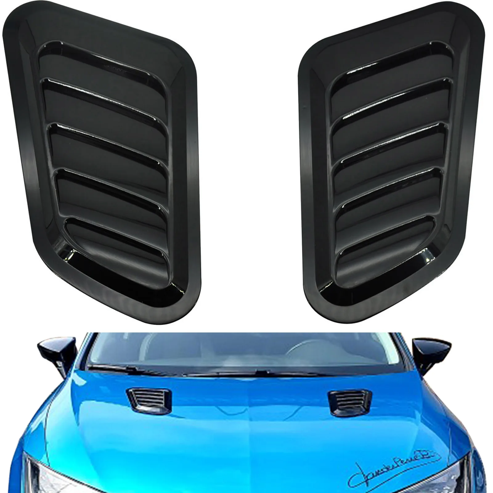 Black Universal 2x Car Vents Decorative Air Flow Intake Hood Scoops DIY Style with Double-Sided Adhesive Tape Air Flow Vent Hood 