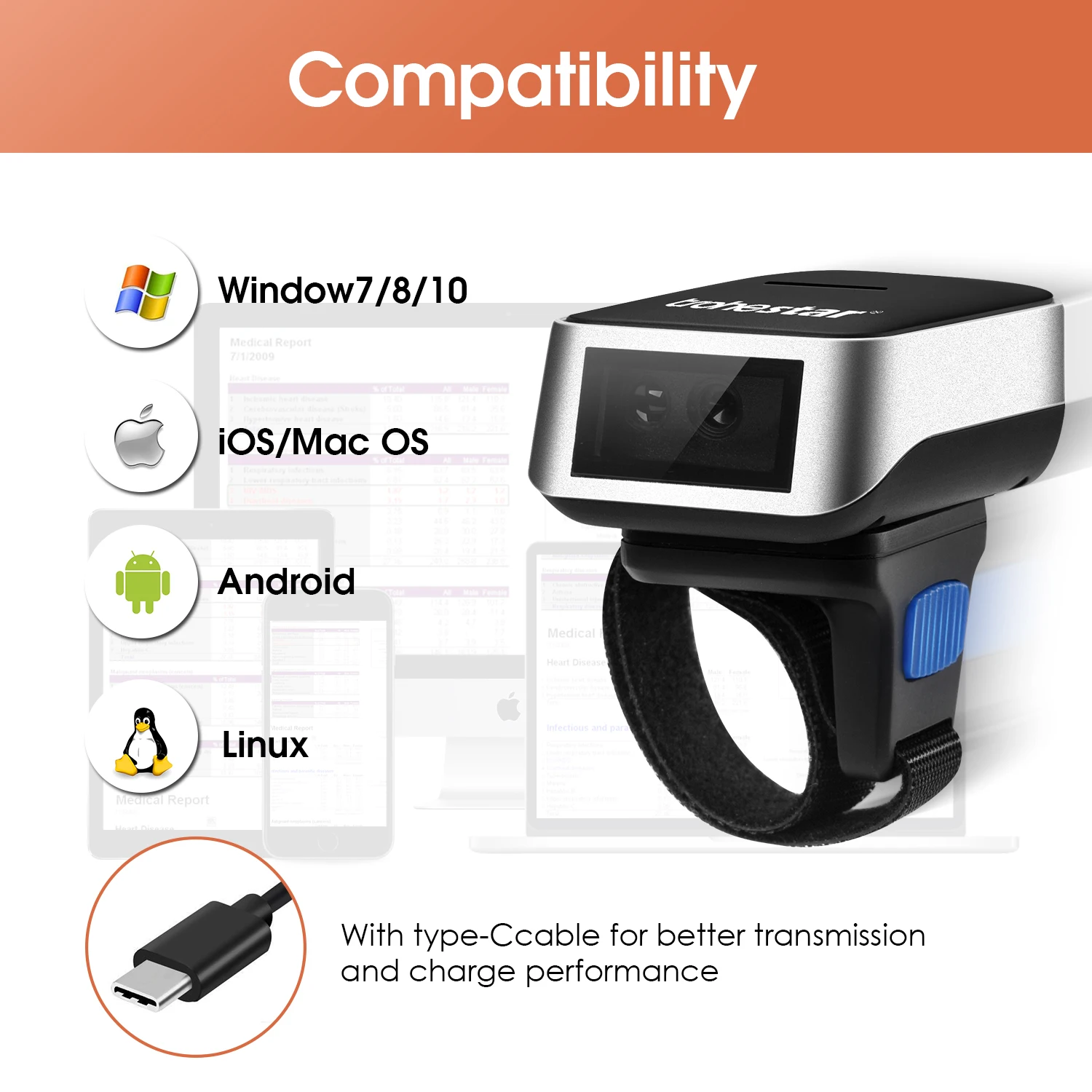 Trohestar Wireless 1D 2D Barcode Scanner Portable