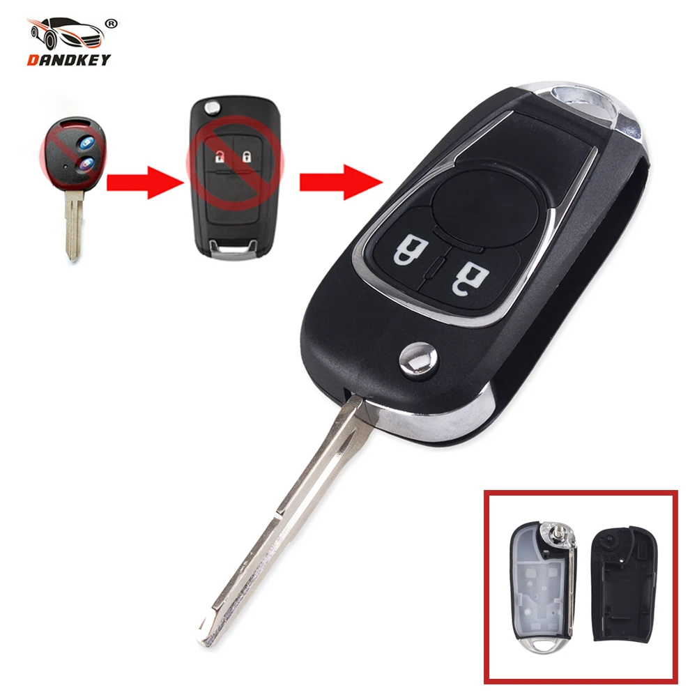 Dandkey измененный откидной складной чехол для ключей Fob 2 кнопки Chevrolet Spark Cruze Aveo Uncut