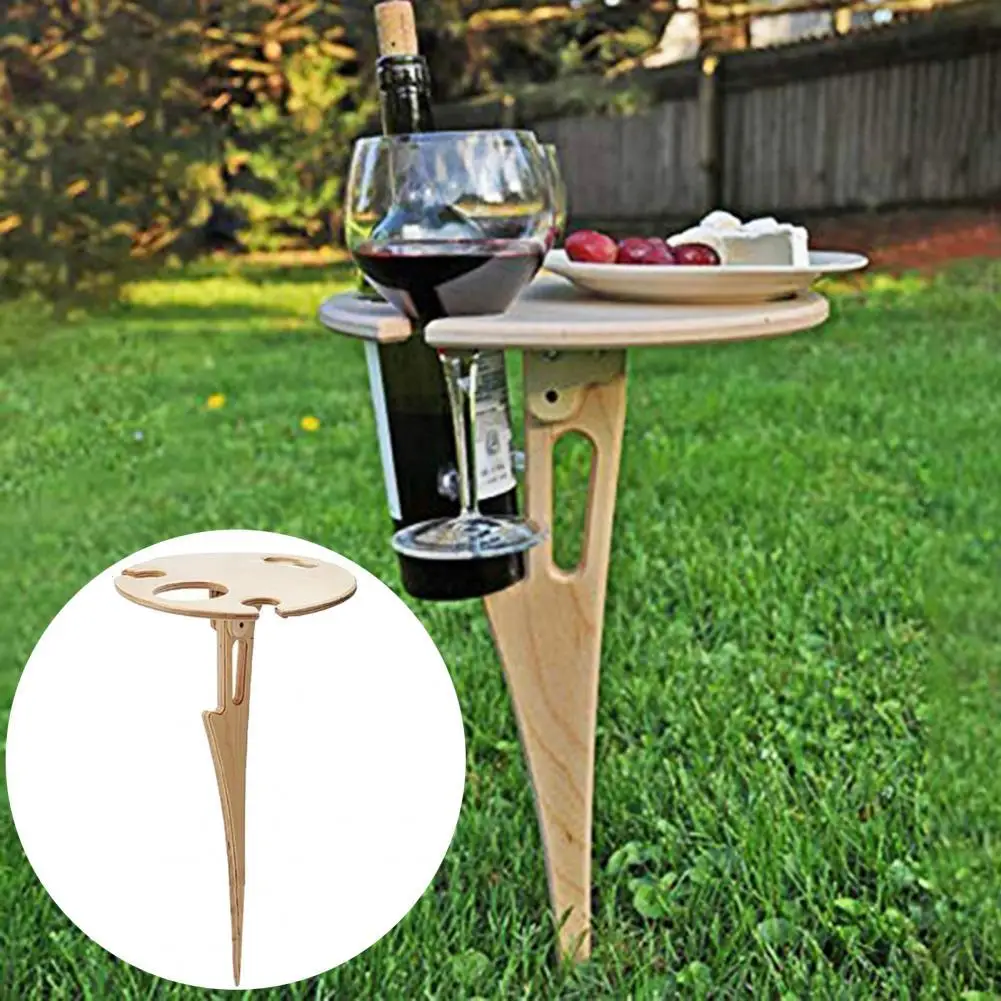 Portable Folding Outdoor Wine Table Wine Cups Holder Lawn Serving Tray 