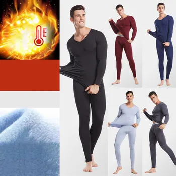 

2pcs Men Winter O-Neck Thermal Suit Keep Warm Sleepwear Tops+Pants Underwear Set