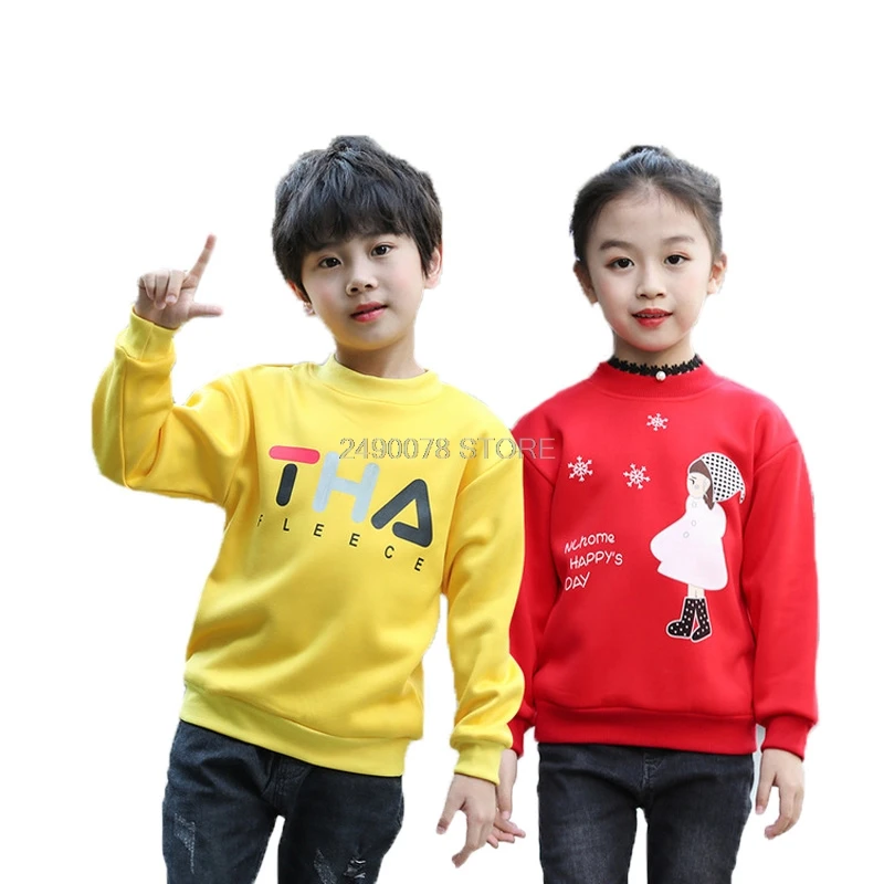 Boys Girls Christmas Winter Thick Warm Sweater Shirt Children Wool Fleece Blouse Gift Teenager School Kids Outdoor Sports Tshirt