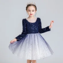 Новинка года; зимнее платье с длинными рукавами пышные Детские платья для девочек; Одежда для девочек праздничное платье-пачка элегантное платье принцессы со звездами
