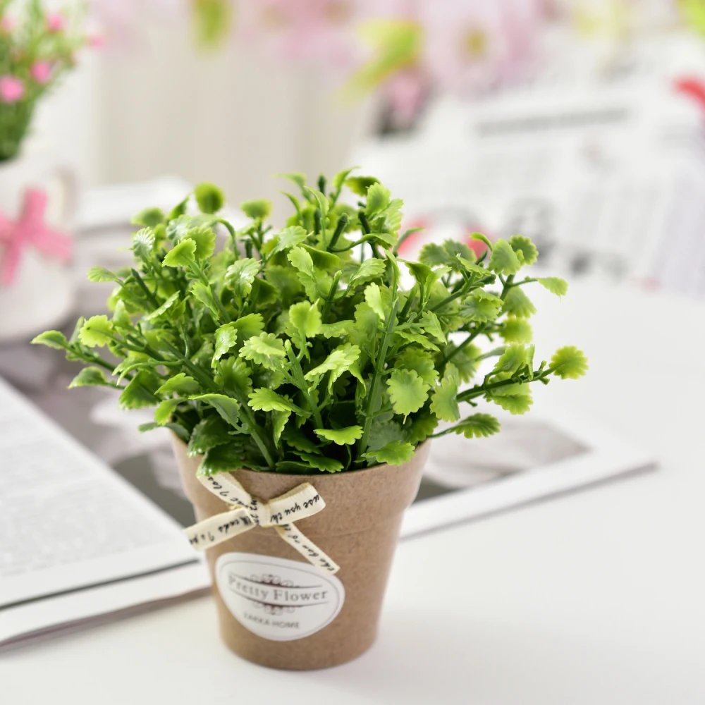 Mint Grass Bow Plastic Plant Groceries Artificial Flower Peppermint Grass+Ceramic Small Pot Vase Desktop Bonsai | Дом и сад