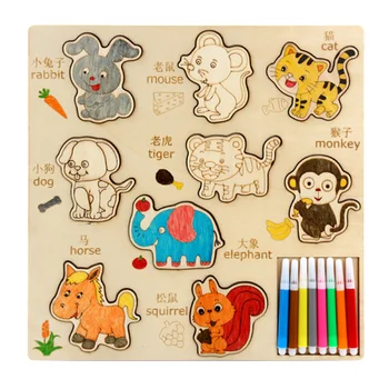 

1 Set Baby Drawing Stencils Toy Graffiti Puzzle Game Painting Template 3D Animals Collage Painting Toy (Animals)