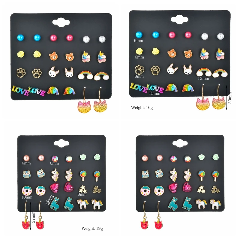 MissCyCy корейской моды 12 пар/компл. эмалью в виде радужного единорога, Форма, серьги со шпилькой, для Для женщин девочек вечерние на каждый день для детей, серьги, ювелирное изделие