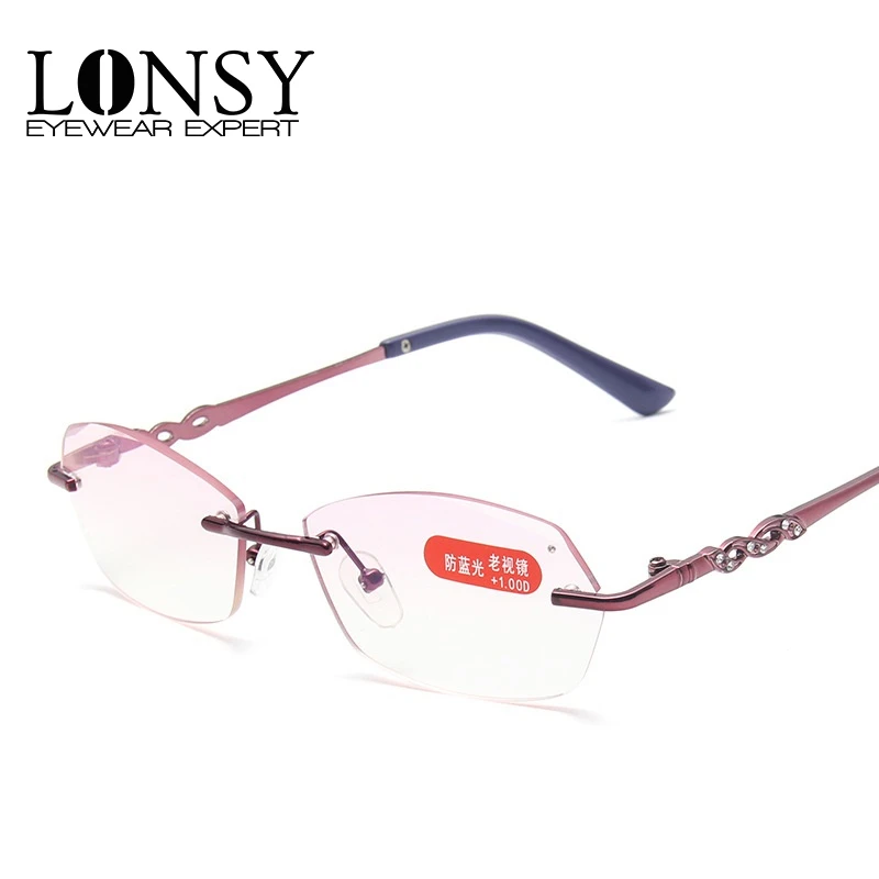 

LONSY High Quality Rimless Reading Glasses Women Anti Blue Light Diopter Presbyopia Eyewear +1.0 +2.0 +3.0 +4.0