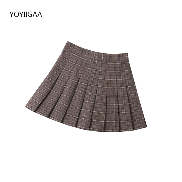 Autumn Winter Women Skirts High Waist Female Pleated Skirt Fashion Chic Girls Dance Mini Skirts Preppy Style Ladies Plaid Skirt yellow
