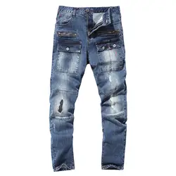 2019 весенние и осенние мужские джинсы с дырками, эксклюзивные ковбойские брюки из чистого хлопка, лаковые Fashion-Y609 с несколькими карманами