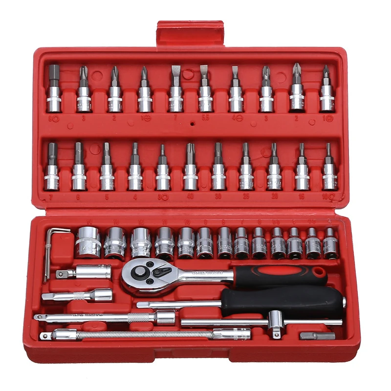 

46-piece socket set Ratchet wrench set combination tool repair tool Auto repair tool Max sleeve is 14mm Small sleeve tool set