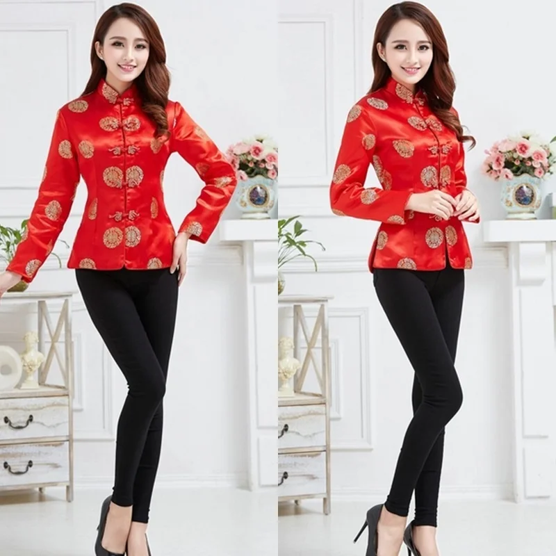 Новое поступление, блузки с воротником-стойкой, традиционная китайская одежда, женские ретро топы, красная одежда Tang TA1837