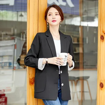 

2019 Autumn Small Suit Coat Female Small Suit Foreign Style Medium Length Money Top Joker Suit