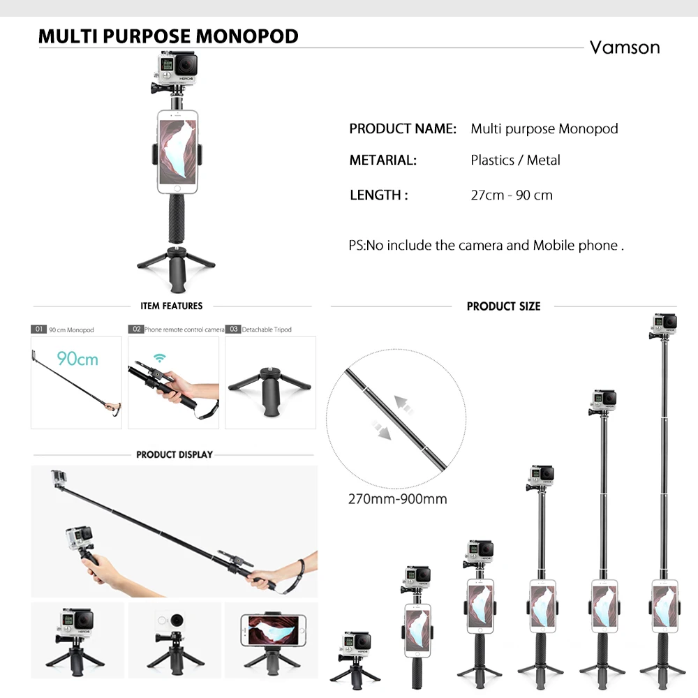 Vamson Accessories Set for GoPro 9 Black Tripod