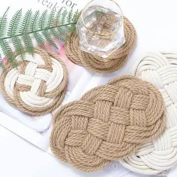 

Placemat Nordic Style Handmade Cup Pad Non-slip Insulation Pad Placemat Heat Resistant Bohemian Woven Coaster Decoration