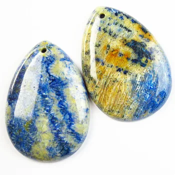

Beautiful 2pcs Natural Blue Nipomo Coral Teardrop Pendant Bead 48x34x8mm DP241