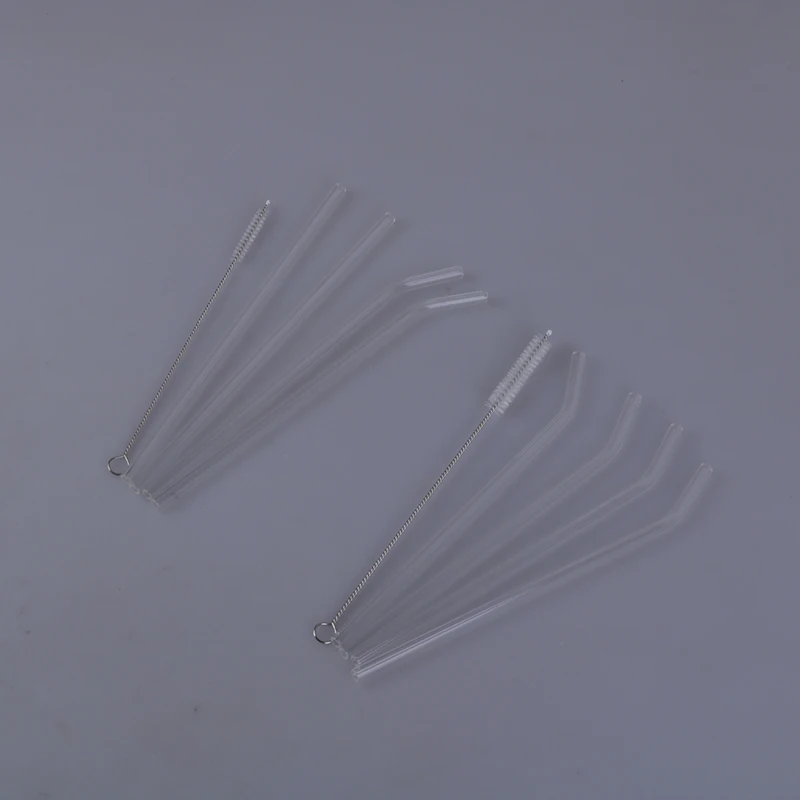 5Pcs/set Transparent Glass Straight Bend Straws Cleaning Brush For Beverage Drinks Bar Party Kitchen Accessory
