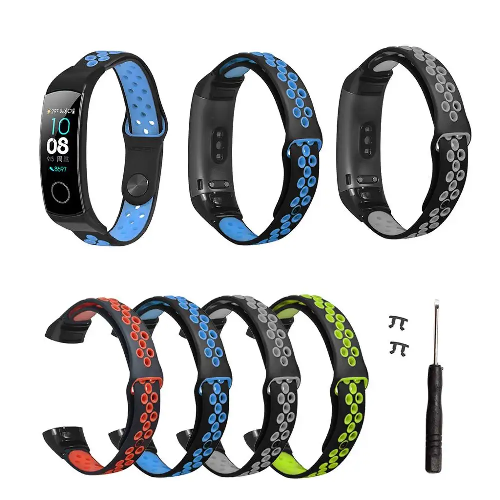 

Two-Color Silicone Breathable Sport Wrist Strap Watch Band for Huawei Honor Band 5/4 Smart Watch Bracelet Accessories