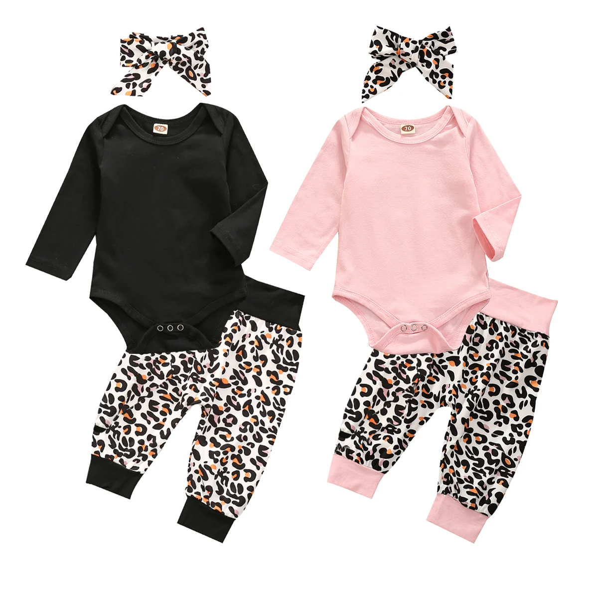 

3pcs Spring Autumn Sets Clothes Ribbed Ruffle Infant Newborn Baby Girl Long Sleeve Bodysuit Leopard Pants Outfit 0-24 Months