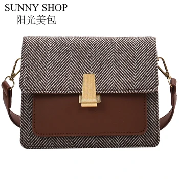 

SUNNY SHOP Womens Bag Small Crossbody Square Bags Ladies Shoulder Bag Designer Woolen Packwork Vintage Bolsa Feminina