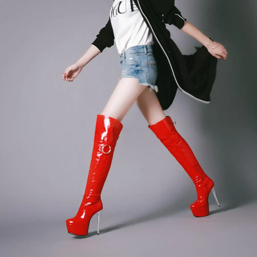 Alionashoo Patent Leather Sexy Thigh High Boots Winter Women Over the Knee Boots Plus Size Shoes Women's Platform Boots Women 48