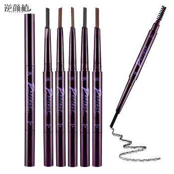 

2020 Double Headed Automatic Eyebrow Pencil Eyebrow Powder Waterproof and Sweatproof Long-lasting Purple Tube A- Line Triangle