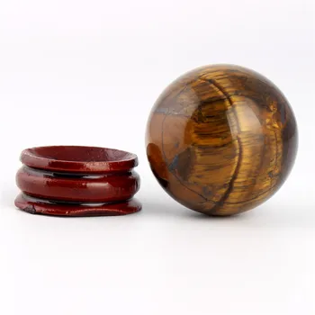 

40mm Natural Stone Carved Tiger eye Quartz Rare Sphere Ball Wood Stand Chakra Healing Globe Reiki Free pouch