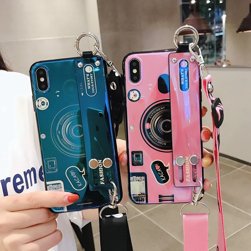 Casyva Wristband camera Phone Case for Samsung A20E A6S A8S A6 A8 PLUS A7 A9 2018 J6 J7 J8 J5 Fashion lanyard soft Back Cover |