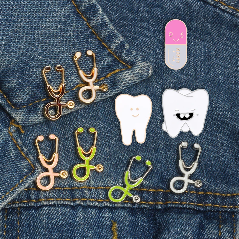 

Beautiful Cartoon Medical Enamel Pins Multicolor Stethoscope Brooch Tooth Lapel Pin For Dentist Doctor Nurse Gift Cute Jewelry