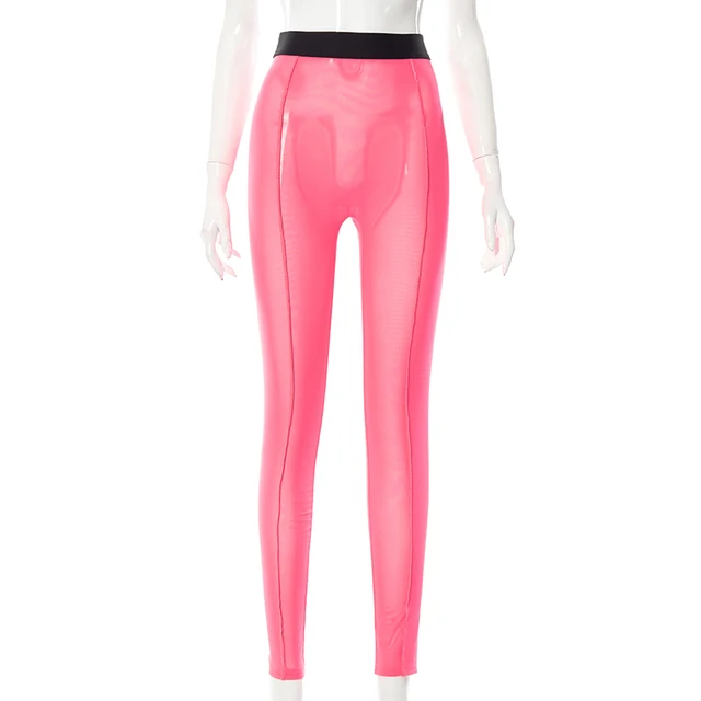 Women High Waist Sexy Mesh See Through Leggings Solid Color Skinny Pink  Pencil Pants 2021 Fall Winter Harajuku Basic Bottoms|Leggings| - AliExpress