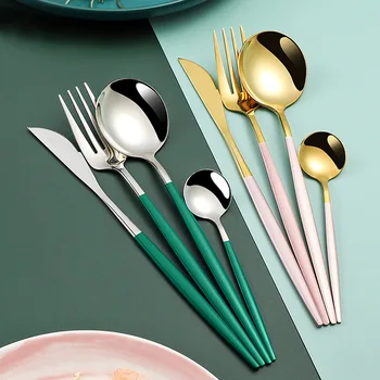 

24pcs Dark Green Dinnerware Set 18/10 Stainless Steel Cutlery Set Tableware Set Dinner Knife Fork Spoon Flatware Dishwasher Safe