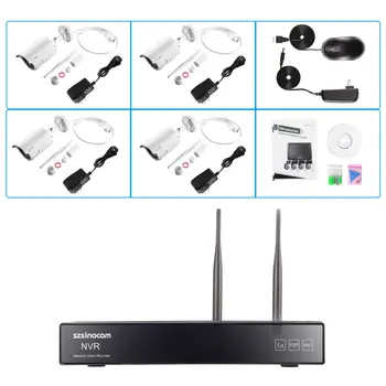 

4CH WIFI NVR with 4 PCS WIFI IP Camera Surveillance System 1Mega for Outdoor Security Support Post Alarm Motion Detection
