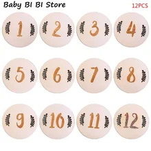 12 unids/set tarjeta de cumpleaños para bebés, números de hojas Vintage, grabado de madera para bebés, regalo de baño, conjunto de accesorios de fotografía para recién nacidos