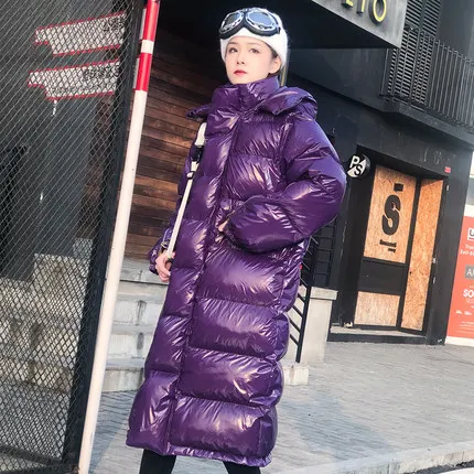 Зимняя куртка женская парка длинное хлопковое пальто Модная свободная хлопковая стеганая куртка Женская Толстая теплая верхняя одежда с капюшоном уличная - Цвет: Purple