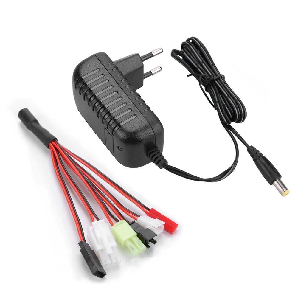 Chargeur de batterie NiMH NiCd 12V 500-800mA pour voiture RC, câble d'alimentation et adaptateurs inclus.