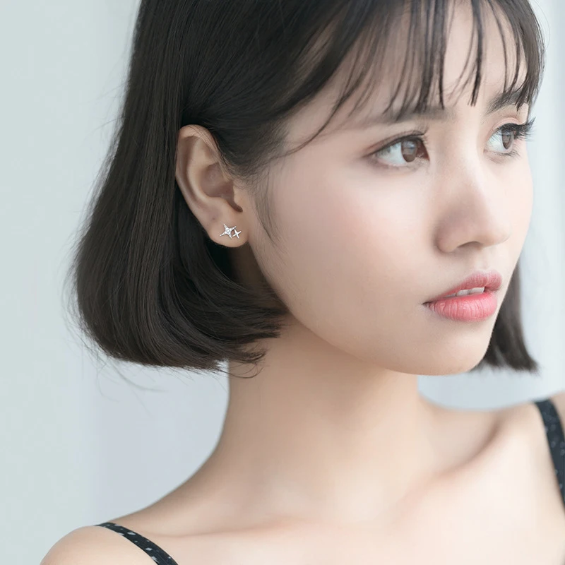 Modian Luxury Clear CZ Sparkling Stars Cute Galaxy Stud Earrings Fashion Female Real 925 Sterling Silver Jewelry For Women Gift