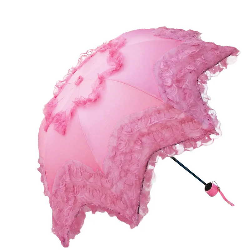 Arched Lace Princess Girl Women Umbrellas Windproof Rainproof UV Protection Anti Sun Parasol Female Ladies 3 Fold Umbrella Gift