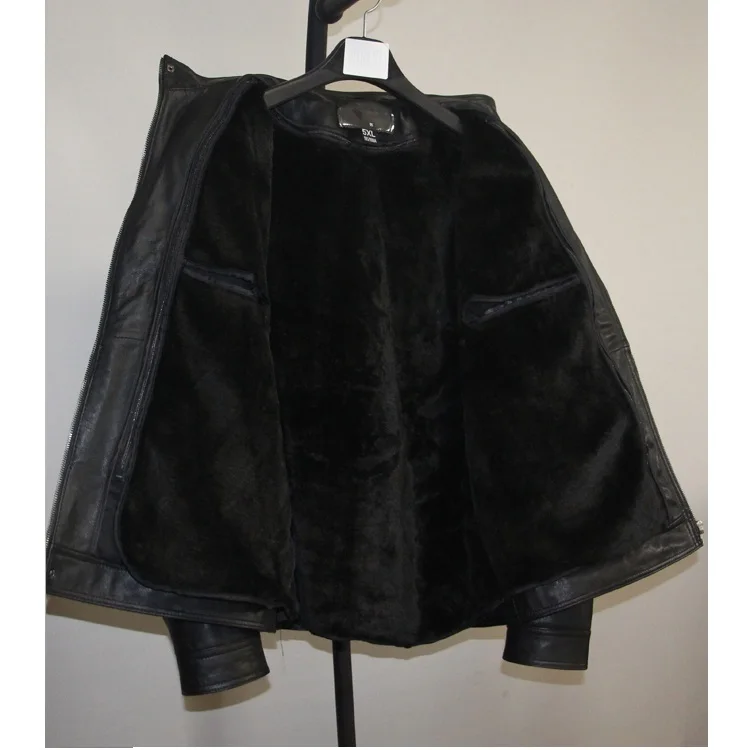 

Free shipping.Plus size Brand classic pockets goatskin slim Jacket,men's genuine Leather safari style jacket.warm Detachable