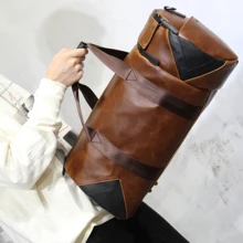 Крутая Мужская Дорожная сумка из кожи Crazy Horse, Мужская короткая дорожная сумка на плечо, Большая вместительная Спортивная цилиндрическая сумка для путешествий