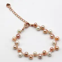 Лучшая цена натуральный цвет риса браслет из жемчужин пресноводный жемчуг браслет 6-8,5 дюймов Регулируемый лучший подарок Рождественский подарок N140